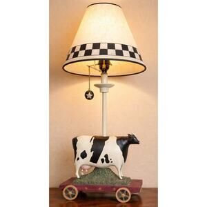 Warren Kimble Cow Lamp Farmhouse Primitive Folk Art Country Wagon Decor 26”